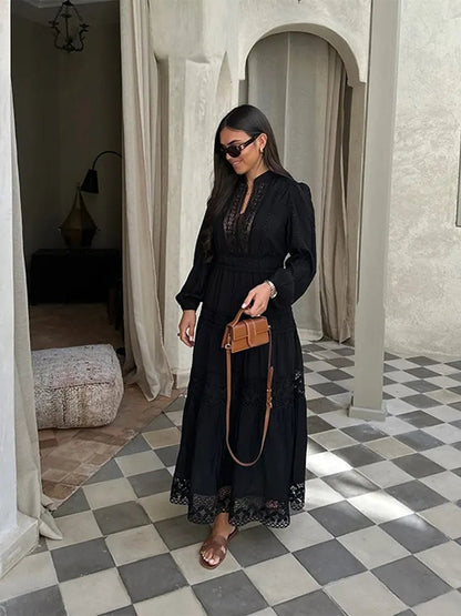 Long-Sleeve Embroidered Maxi Dress | Modest Chic | Lightweight Fabric | Elegant Design