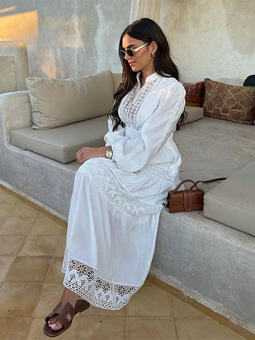 Long-Sleeve Embroidered Maxi Dress | Modest Chic | Lightweight Fabric | Elegant Design
