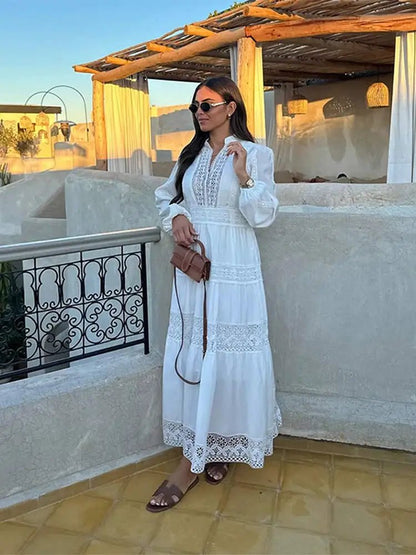 Long-Sleeve Embroidered Maxi Dress | Modest Chic | Lightweight Fabric | Elegant Design