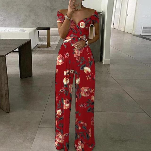 Off-Shoulder Printed Jumpsuit | Flattering Wide-Leg Design | Lightweight Fabric | Summer & Evening Style