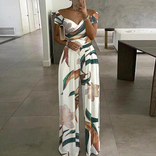 Off-Shoulder Printed Jumpsuit | Flattering Wide-Leg Design | Lightweight Fabric | Summer & Evening Style