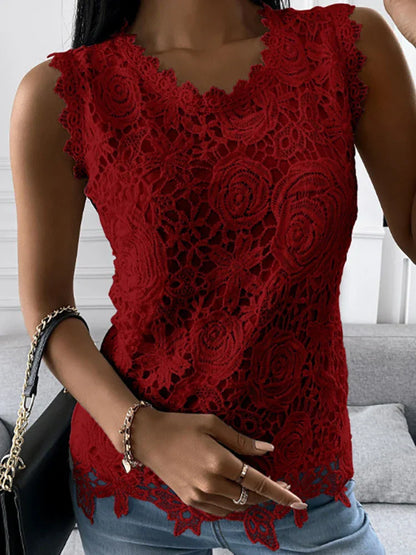 Sleeveless Floral Lace Top | Scalloped Edge | Elegant Summer Tank