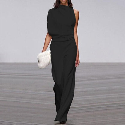 One-Shoulder Wide-Leg Jumpsuit | Draped Fit | Statement Evening Style