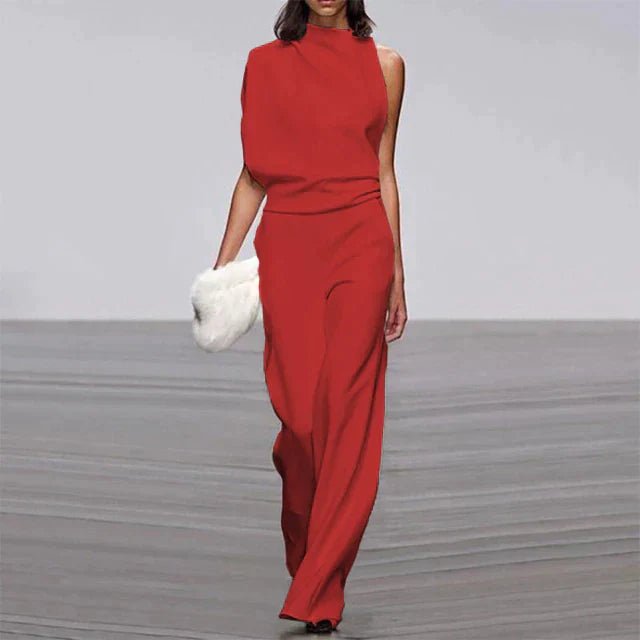 One-Shoulder Wide-Leg Jumpsuit | Draped Fit | Statement Evening Style