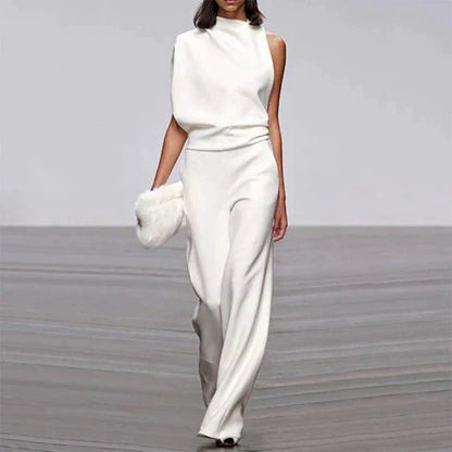 One-Shoulder Wide-Leg Jumpsuit | Draped Fit | Statement Evening Style