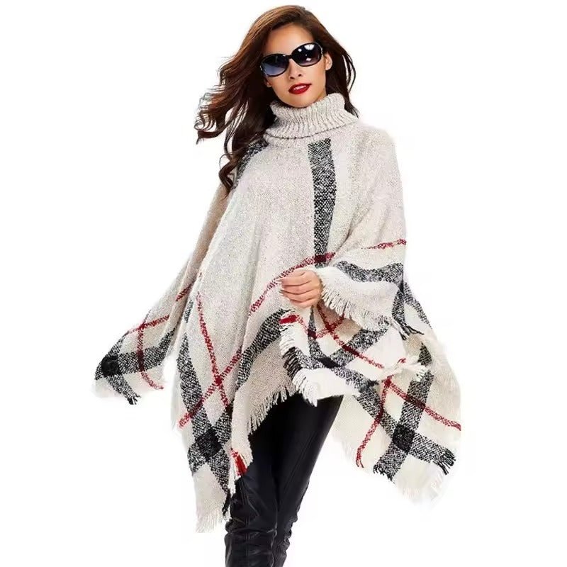 Women's Plaid Turtleneck Poncho | Soft Knit | Cozy & Stylish Layer