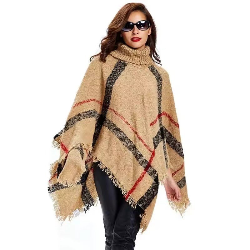 Women's Plaid Turtleneck Poncho | Soft Knit | Cozy & Stylish Layer