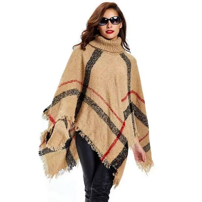Women's Plaid Turtleneck Poncho | Soft Knit | Cozy & Stylish Layer
