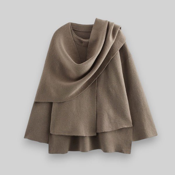Women's Asymmetrical Knit Poncho | Elegant Layering Piece | Soft Wool Blend | Cozy Chic