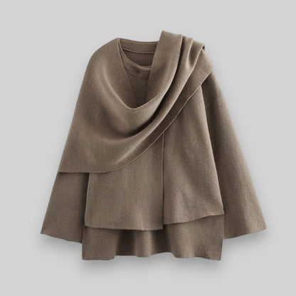 Women's Asymmetrical Knit Poncho | Elegant Layering Piece | Soft Wool Blend | Cozy Chic
