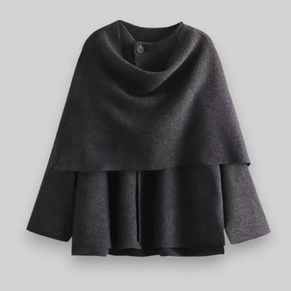 Women's Asymmetrical Knit Poncho | Elegant Layering Piece | Soft Wool Blend | Cozy Chic