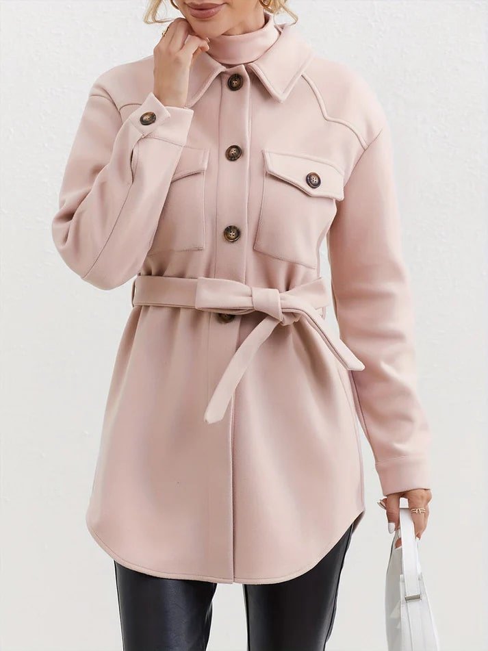Women's Belted Shacket | Soft Wool Blend | Button-Up Shirt Jacket | Chic Transitional Layer