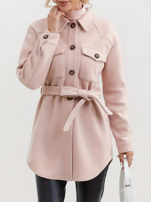 Women's Belted Shacket | Soft Wool Blend | Button-Up Shirt Jacket | Chic Transitional Layer
