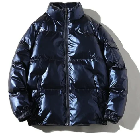 Men’s Glossy Puffer Jacket | Shiny Hooded Winter Coat | Insulated Streetwear Outerwear