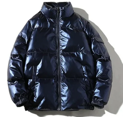 Men’s Glossy Puffer Jacket | Shiny Hooded Winter Coat | Insulated Streetwear Outerwear