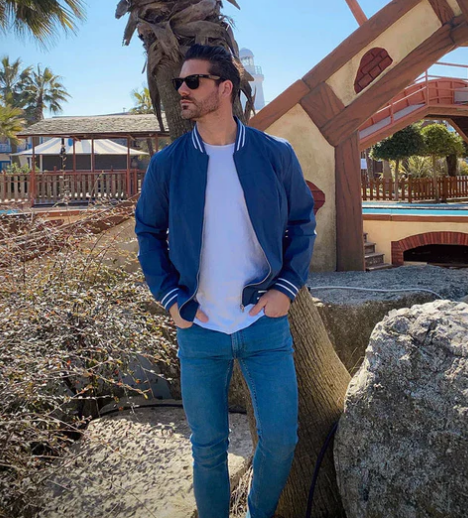 Men’s Lightweight Varsity Bomber Jacket | Striped Ribbed Trim | Casual Spring Layer
