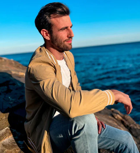 Men’s Lightweight Varsity Bomber Jacket | Striped Ribbed Trim | Casual Spring Layer