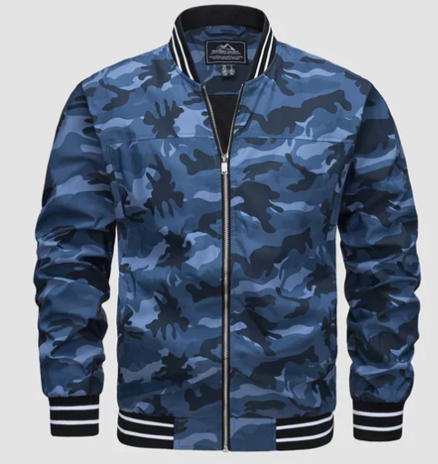 Men’s Lightweight Varsity Bomber Jacket | Striped Ribbed Trim | Casual Spring Layer