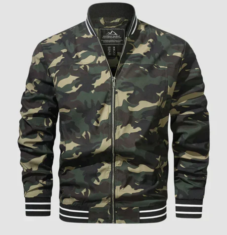 Men’s Lightweight Varsity Bomber Jacket | Striped Ribbed Trim | Casual Spring Layer