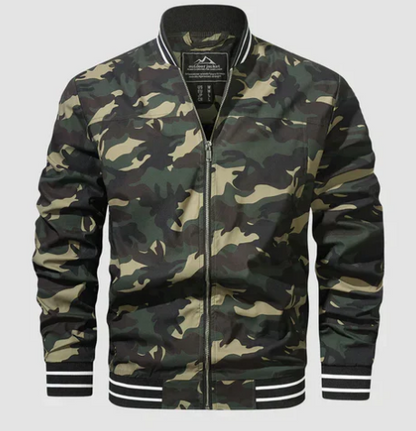 Men’s Lightweight Varsity Bomber Jacket | Striped Ribbed Trim | Casual Spring Layer