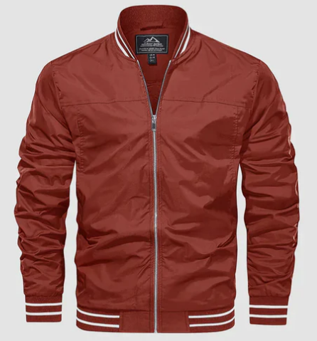 Men’s Lightweight Varsity Bomber Jacket | Striped Ribbed Trim | Casual Spring Layer