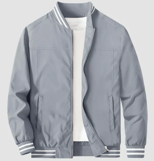 Men’s Lightweight Varsity Bomber Jacket | Striped Ribbed Trim | Casual Spring Layer