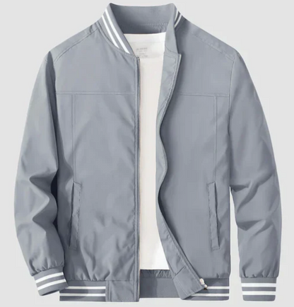 Men’s Lightweight Varsity Bomber Jacket | Striped Ribbed Trim | Casual Spring Layer