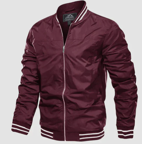 Men’s Lightweight Varsity Bomber Jacket | Striped Ribbed Trim | Casual Spring Layer