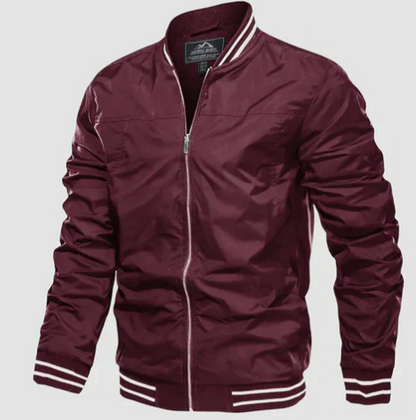 Men’s Lightweight Varsity Bomber Jacket | Striped Ribbed Trim | Casual Spring Layer