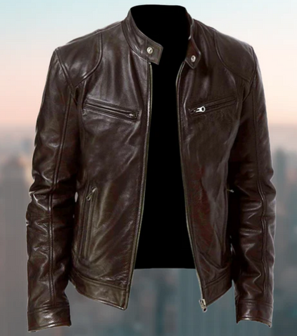 Men's Faux Leather Moto Jacket | Zip-Up Biker Style | Lightweight Outerwear