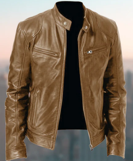 Men's Faux Leather Moto Jacket | Zip-Up Biker Style | Lightweight Outerwear