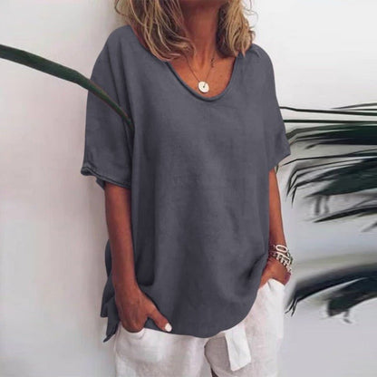 Relaxed Scoop Neck Tee | Lightweight Cotton Blend | Short Sleeve