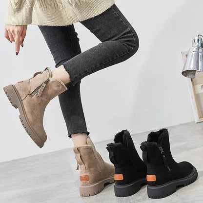Faux Suede Ankle Boots | Fleece-Lined | Chunky Sole | Winter Warmth