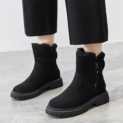 Faux Suede Ankle Boots | Fleece-Lined | Chunky Sole | Winter Warmth