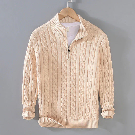 Men's Cable Knit Half-Zip Sweater | Soft Cotton Blend Pullover | Fall Layering Essential