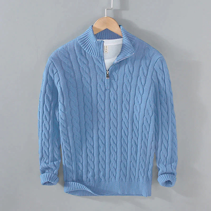 Men's Cable Knit Half-Zip Sweater | Soft Cotton Blend Pullover | Fall Layering Essential