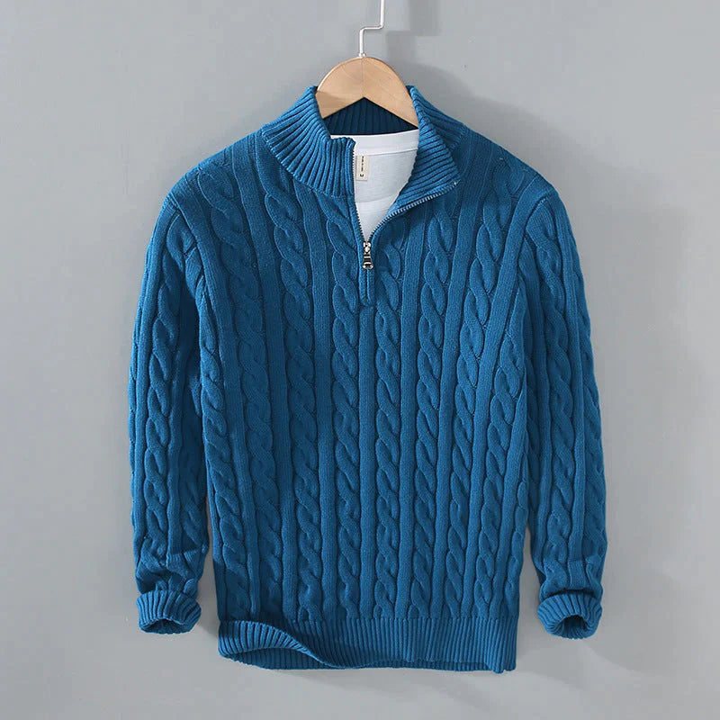 Men's Cable Knit Half-Zip Sweater | Soft Cotton Blend Pullover | Fall Layering Essential