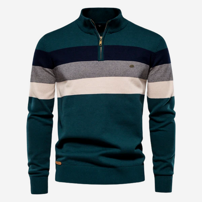 Retro Striped Quarter-Zip Sweater | Soft Knit Pullover | Fall Layering Essential