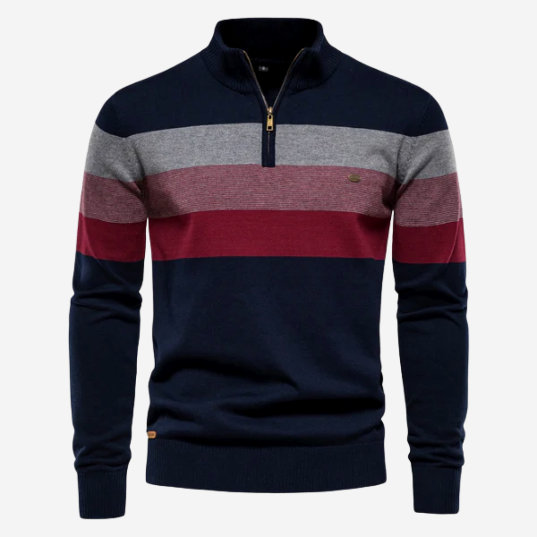 Retro Striped Quarter-Zip Sweater | Soft Knit Pullover | Fall Layering Essential