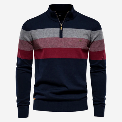 Retro Striped Quarter-Zip Sweater | Soft Knit Pullover | Fall Layering Essential