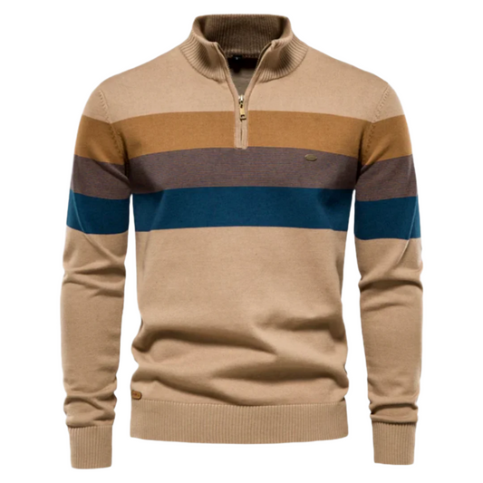 Retro Striped Quarter-Zip Sweater | Soft Knit Pullover | Fall Layering Essential
