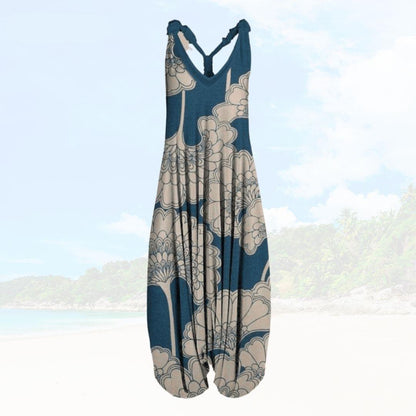 Boho Harem Jumpsuit | Sleeveless V-Neck | Relaxed Fit with Bold Prints