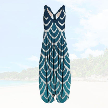 Boho Harem Jumpsuit | Sleeveless V-Neck | Relaxed Fit with Bold Prints