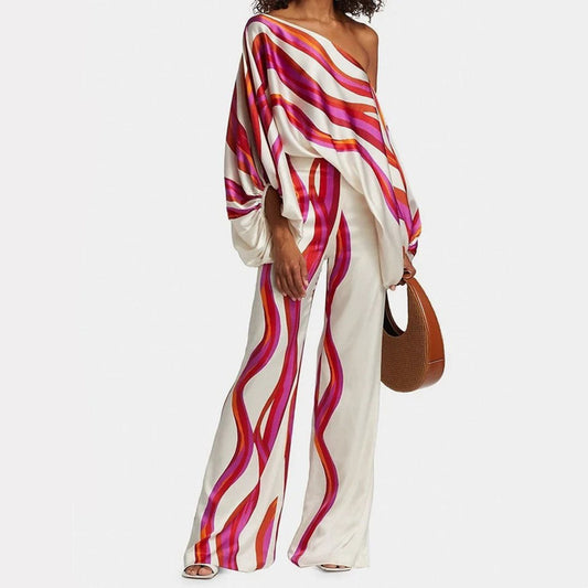 Off-Shoulder Wide-Leg Set | Flowy Silhouette | Bold Abstract Print