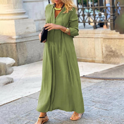 Women’s Long Sleeve Maxi Dress | Drawstring Waist Relaxed Fit | Lightweight Everyday Layer