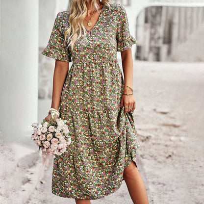 Floral Button-Front Midi Dress | Tiered Skirt | Breezy Fit