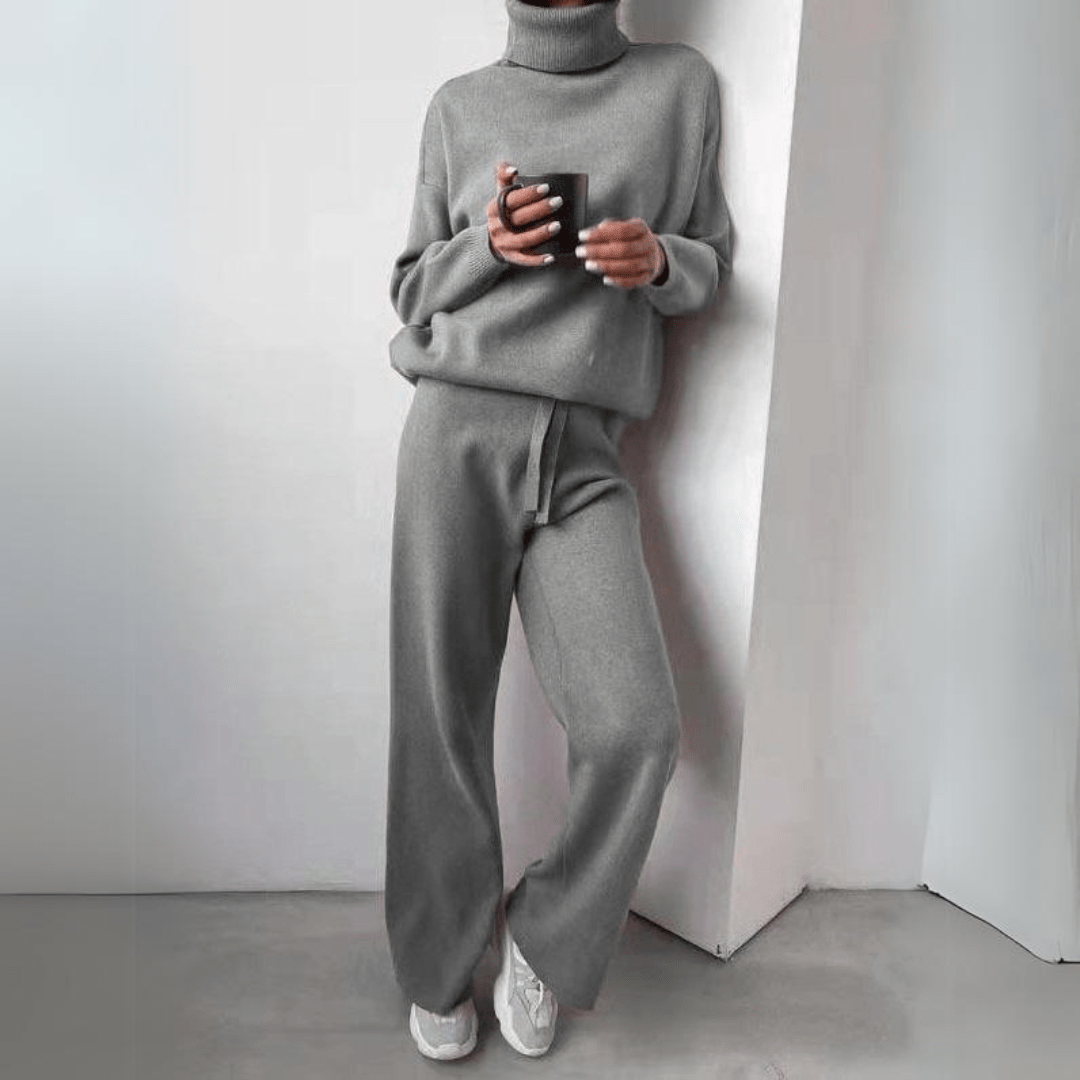 Cozy Knit Lounge Set | Turtleneck Pullover & Drawstring Pants | Soft Brushed Finish