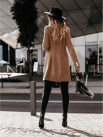 Women's Double-Breasted Long Coat | Tailored Fit & Elegant | Chic Outerwear | Fall & Winter Wear