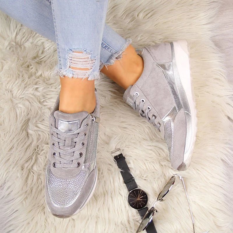 Platform Sneakers | Glitter Detail | Zip-Side Accent