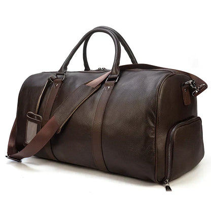 Men's Leather Weekender Bag | Large Travel Duffel | Adjustable Strap